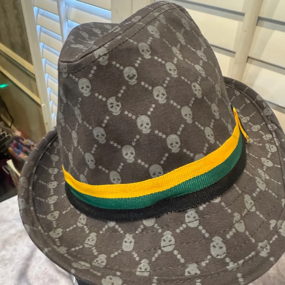 Broner Gray Skull Pattern Fedora with Multicolor Band‎ - Picture 2 of 4